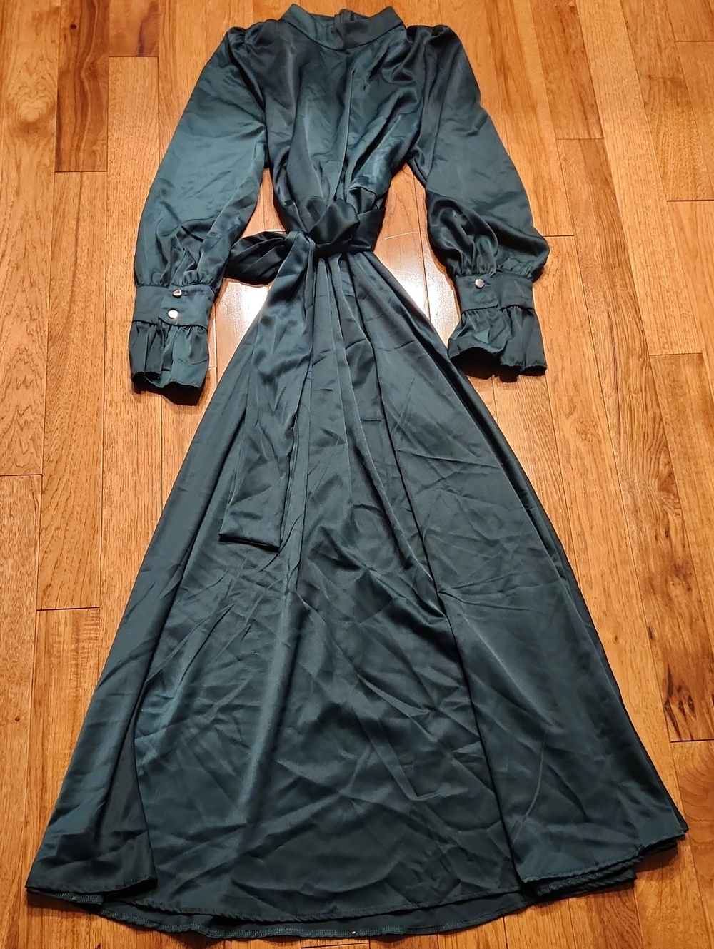 Forest Green Long Sleeve Tie-Waist Maxi Dress Plus Size 2x